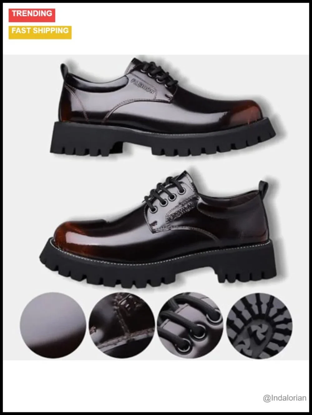 Leather Platform Oxford Shoes Lace Up Round Toe Derby Casual Heightening Chunky
